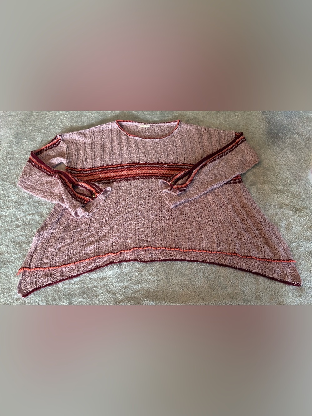 Women’s easel Dusty Pink Striped Crewneck Sweater with Red Accents Size 2X
